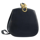 Salvatore Ferragamo Gancini Shoulder Bag Leather Navy Gold Auth 157634-1