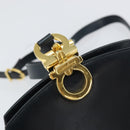 Salvatore Ferragamo Gancini Shoulder Bag Leather Navy Gold Auth 157634-14