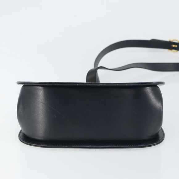 Salvatore Ferragamo Gancini Shoulder Bag Leather Navy Gold Auth 157634