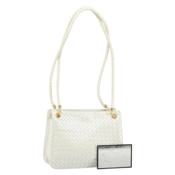 BOTTEGA VENETA INTRECCIATO Shoulder Bag Leather White Gold Auth 157636