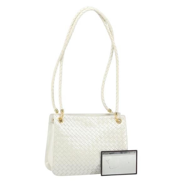 BOTTEGA VENETA INTRECCIATO Shoulder Bag Leather White Gold Auth 157636