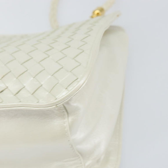 BOTTEGA VENETA INTRECCIATO Shoulder Bag Leather White Gold Auth 157636