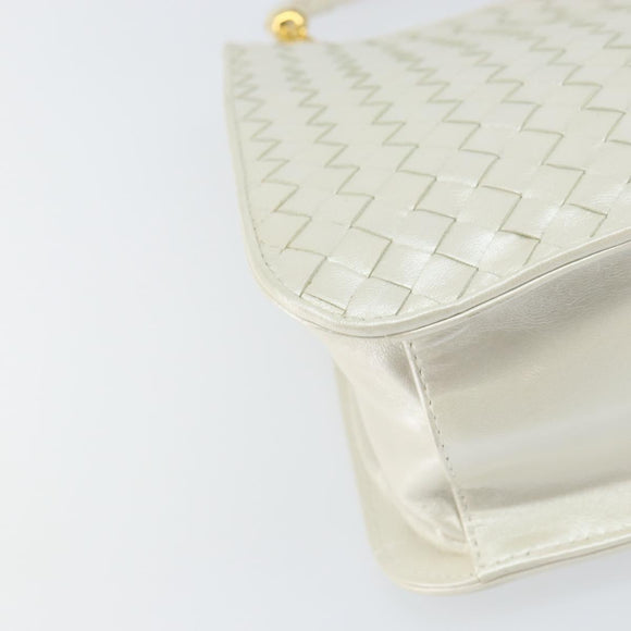 BOTTEGA VENETA INTRECCIATO Shoulder Bag Leather White Gold Auth 157636