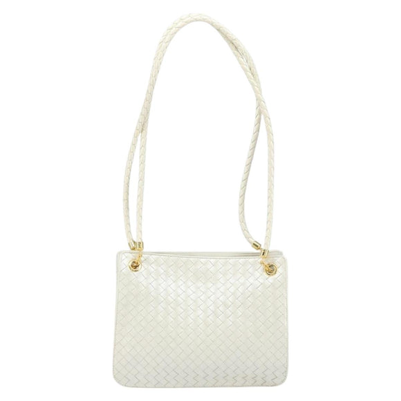 BOTTEGA VENETA INTRECCIATO Shoulder Bag Leather White Gold Auth 157636