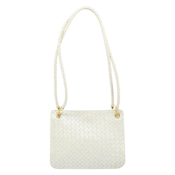 BOTTEGA VENETA INTRECCIATO Shoulder Bag Leather White Gold Auth 157636 - 0