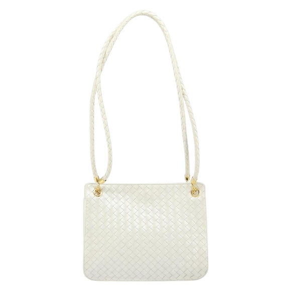 BOTTEGA VENETA INTRECCIATO Shoulder Bag Leather White Gold Auth 157636