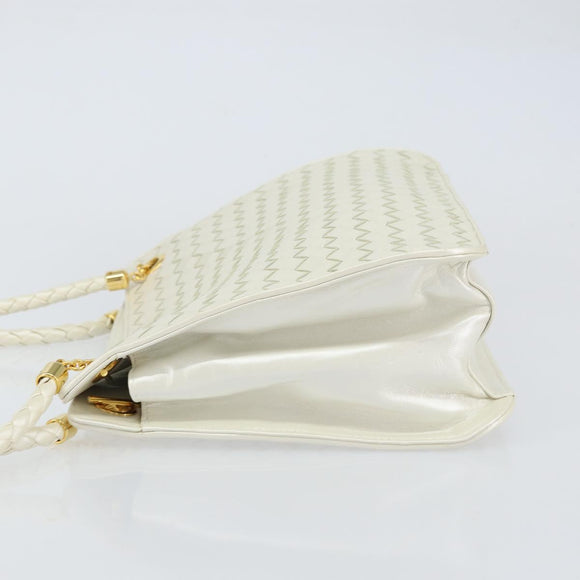 BOTTEGA VENETA INTRECCIATO Shoulder Bag Leather White Gold Auth 157636