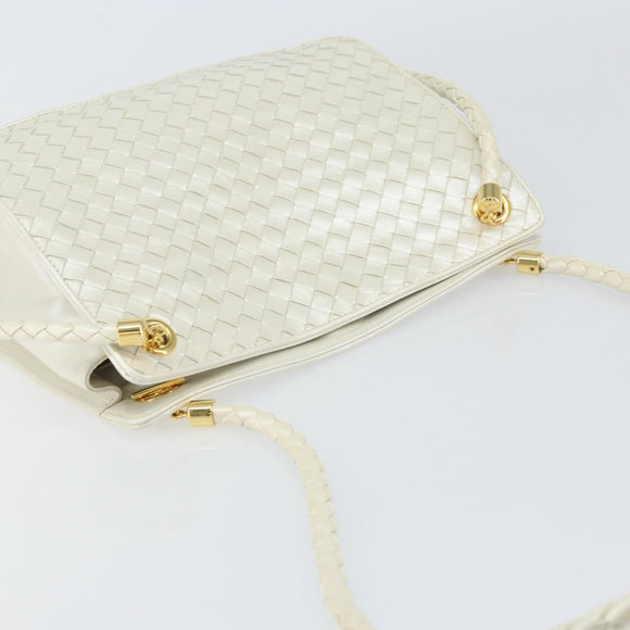 BOTTEGA VENETA INTRECCIATO Shoulder Bag Leather White Gold Auth 157636