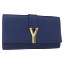 SAINT LAURENT Y line Clutch Bag Leather Blue Gold Auth 157641V-1