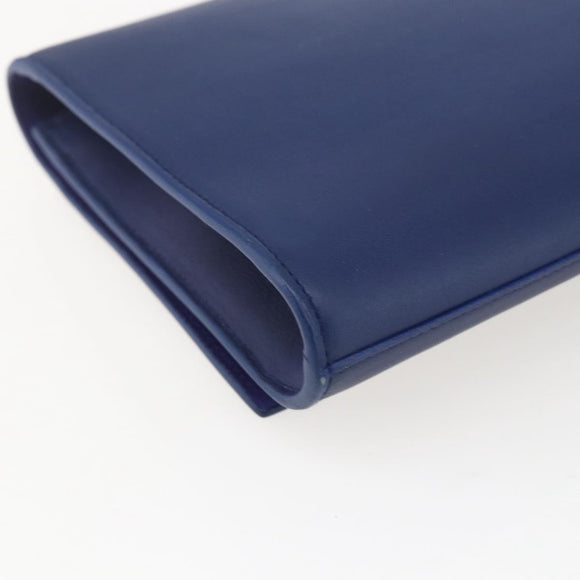 SAINT LAURENT Y line Clutch Bag Leather Blue Gold Auth 157641V