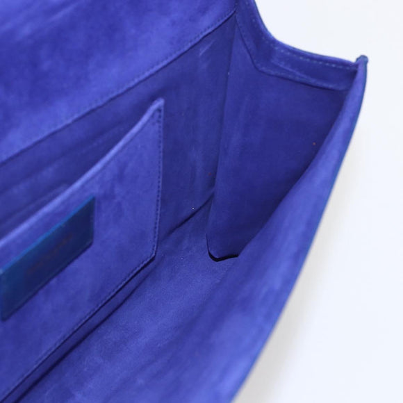 SAINT LAURENT Y line Clutch Bag Leather Blue Gold Auth 157641V