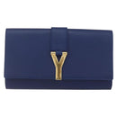 SAINT LAURENT Y line Clutch Bag Leather Blue Gold Auth 157641V-2