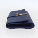 SAINT LAURENT Y line Clutch Bag Leather Blue Gold Auth 157641V-4