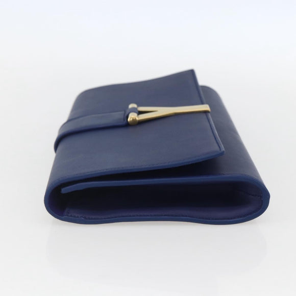 SAINT LAURENT Y line Clutch Bag Leather Blue Gold Auth 157641V