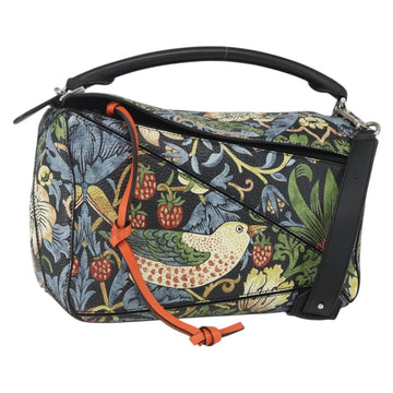 LOEWE Puzzle Hand Bag Leather 2way Navy Silver Auth 157642SM