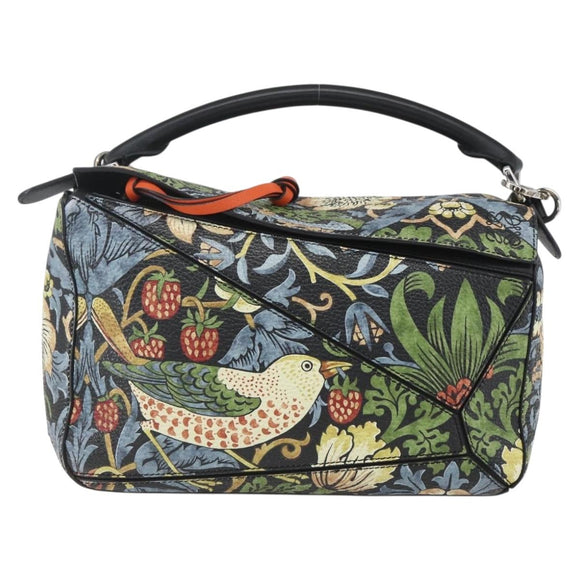 LOEWE Puzzle Hand Bag Leather 2way Navy Silver Auth 157642SM