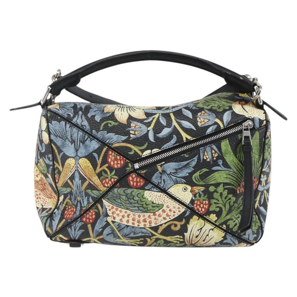 LOEWE Puzzle Hand Bag Leather 2way Navy Silver Auth 157642SM