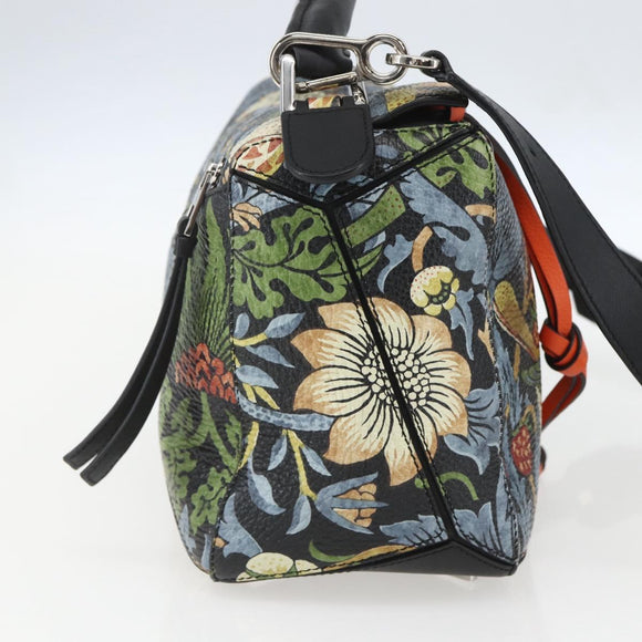 LOEWE Puzzle Hand Bag Leather 2way Navy Silver Auth 157642SM