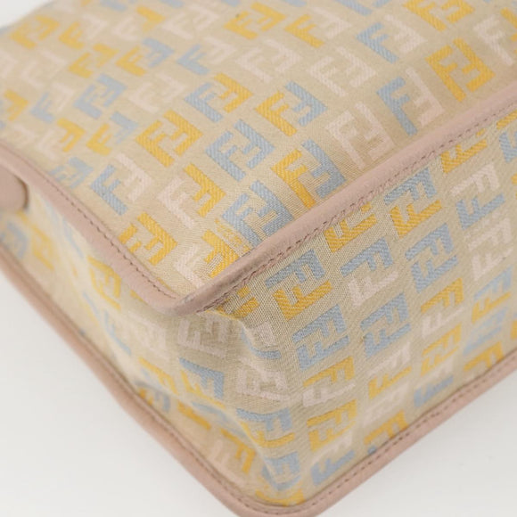 FENDI Zucchino Canvas Shoulder Bag Pink Gold Auth 157643V