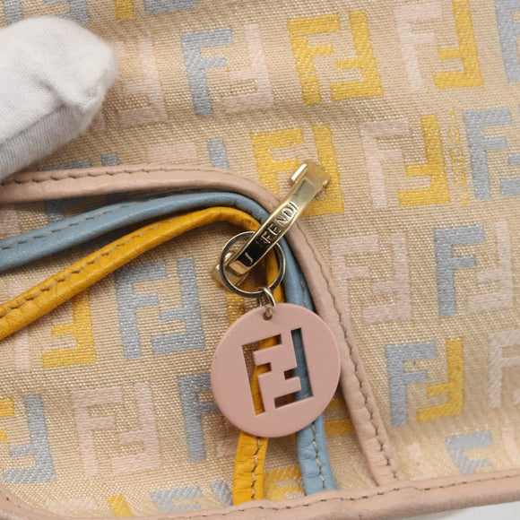 FENDI Zucchino Canvas Shoulder Bag Pink Gold Auth 157643V