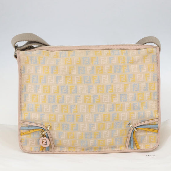 FENDI Zucchino Canvas Schultertasche Pink Gold Auth 157643V