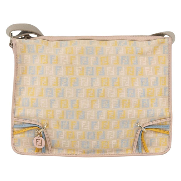 FENDI Zucchino Canvas Schultertasche Pink Gold Auth 157643V
