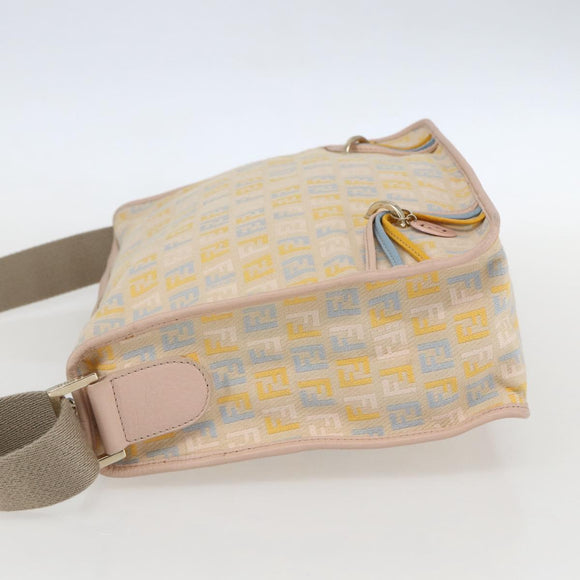 FENDI Zucchino Canvas Shoulder Bag Pink Gold Auth 157643V