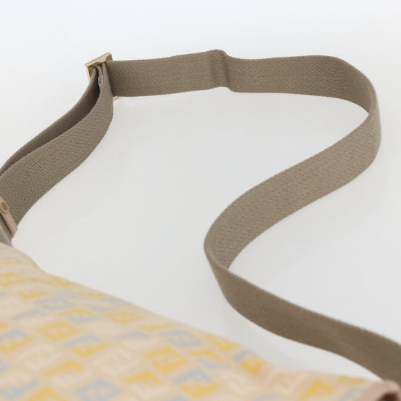 FENDI Zucchino Canvas Shoulder Bag Pink Gold Auth 157643V