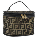 FENDI Zucca Canvas Vanity Bag Black Brown Auth 157664-1