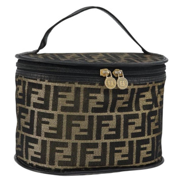 FENDI Zucca Canvas Vanity Bag Black Brown Auth 157664