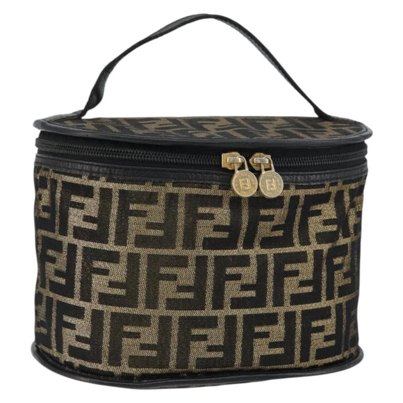 FENDI Zucca Canvas Vanity Bag Black Brown Auth 157664