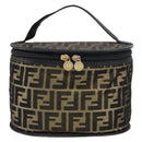 FENDI Zucca Canvas Vanity Bag Black Brown Auth 157664-13
