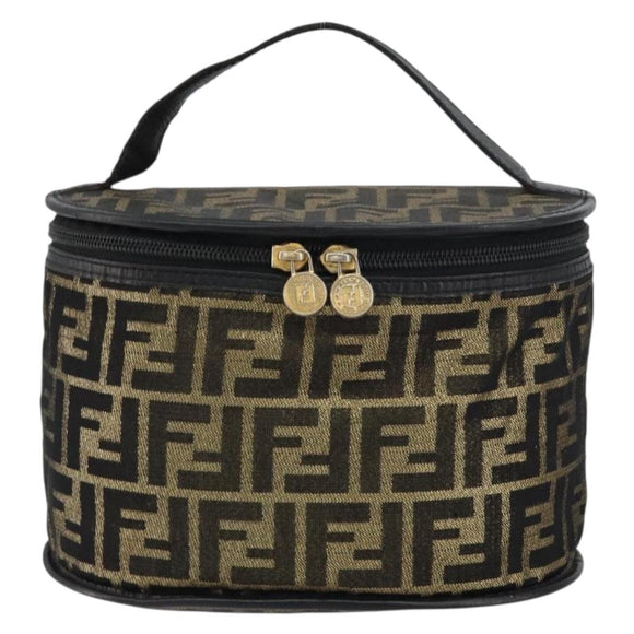 FENDI Zucca Canvas Vanity Bag Black Brown Auth 157664