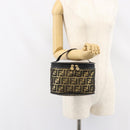 FENDI Zucca Canvas Vanity Bag Black Brown Auth 157664-21