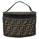 FENDI Zucca Canvas Vanity Bag Black Brown Auth 157664-2