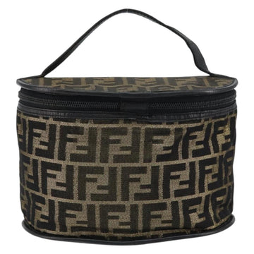FENDI Zucca Canvas Vanity Bag Black Brown Auth 157664 - 0
