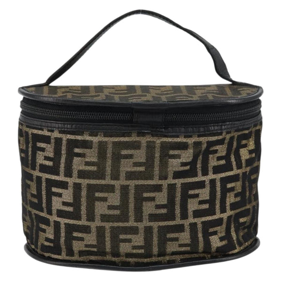 FENDI Zucca Canvas Vanity Bag Black Brown Auth 157664