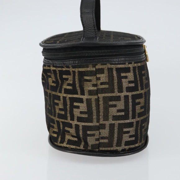 FENDI Zucca Canvas Vanity Bag Black Brown Auth 157664