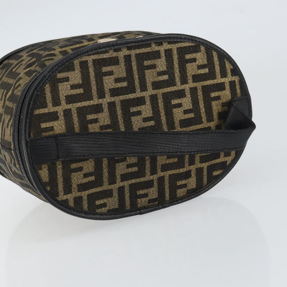 FENDI Zucca Canvas Vanity Bag Black Brown Auth 157664