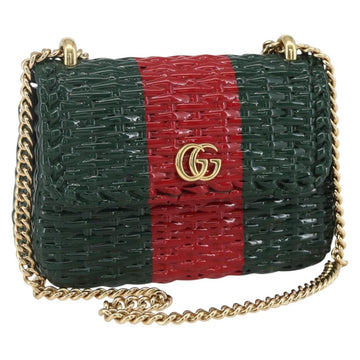 GUCCI Wicker Chain Web Sherry Line Bag Wood Red Green 524829 Auth 157665V