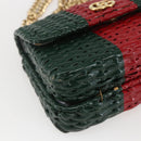 GUCCI Wicker Chain Web Sherry Line Bag Wood Red Green 524829 Auth 157665V-15
