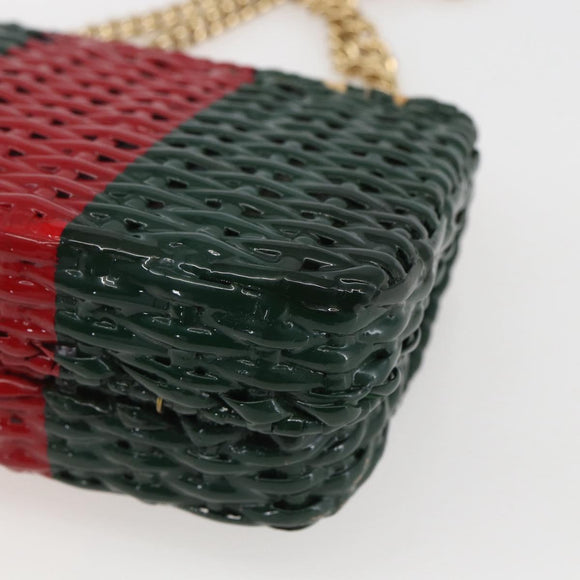 GUCCI Wicker Chain Web Sherry Line Bag Wood Red Green 524829 Auth 157665V