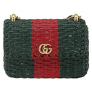 GUCCI Wicker Chain Web Sherry Line Bag Wood Red Green 524829 Auth 157665V-13