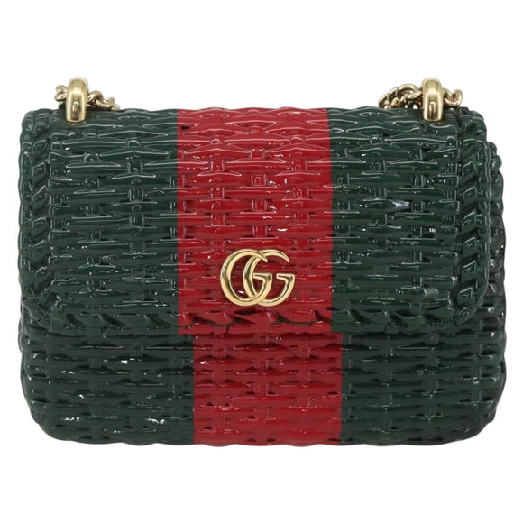GUCCI Wicker Chain Web Sherry Line Bag Wood Red Green 524829 Auth 157665V