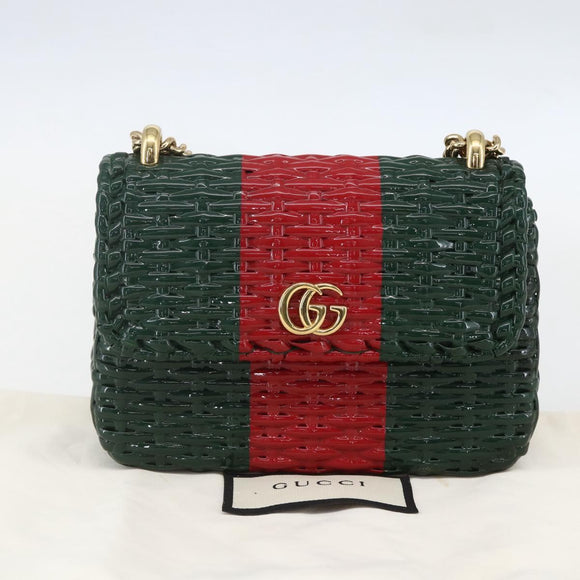 GUCCI Wicker Chain Web Sherry Line Bag Wood Red Green 524829 Auth 157665V