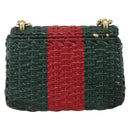 GUCCI Wicker Chain Web Sherry Line Bag Wood Red Green 524829 Auth 157665V-2