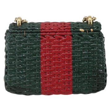 GUCCI Wicker Chain Web Sherry Line Bag Wood Red Green 524829 Auth 157665V - 0
