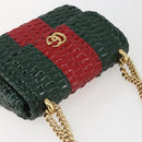 GUCCI Wicker Chain Web Sherry Line Bag Wood Red Green 524829 Auth 157665V-6