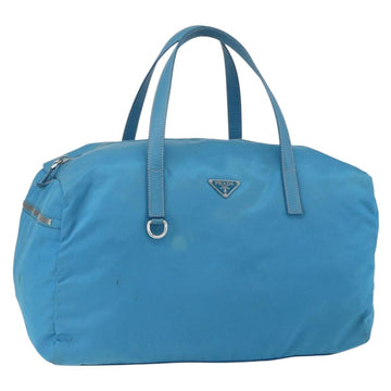 PRADA Boston Bag Nylon Blue Silver Auth 157666