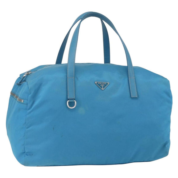 PRADA Boston Bag Nylon Blue Silver Auth 157666
